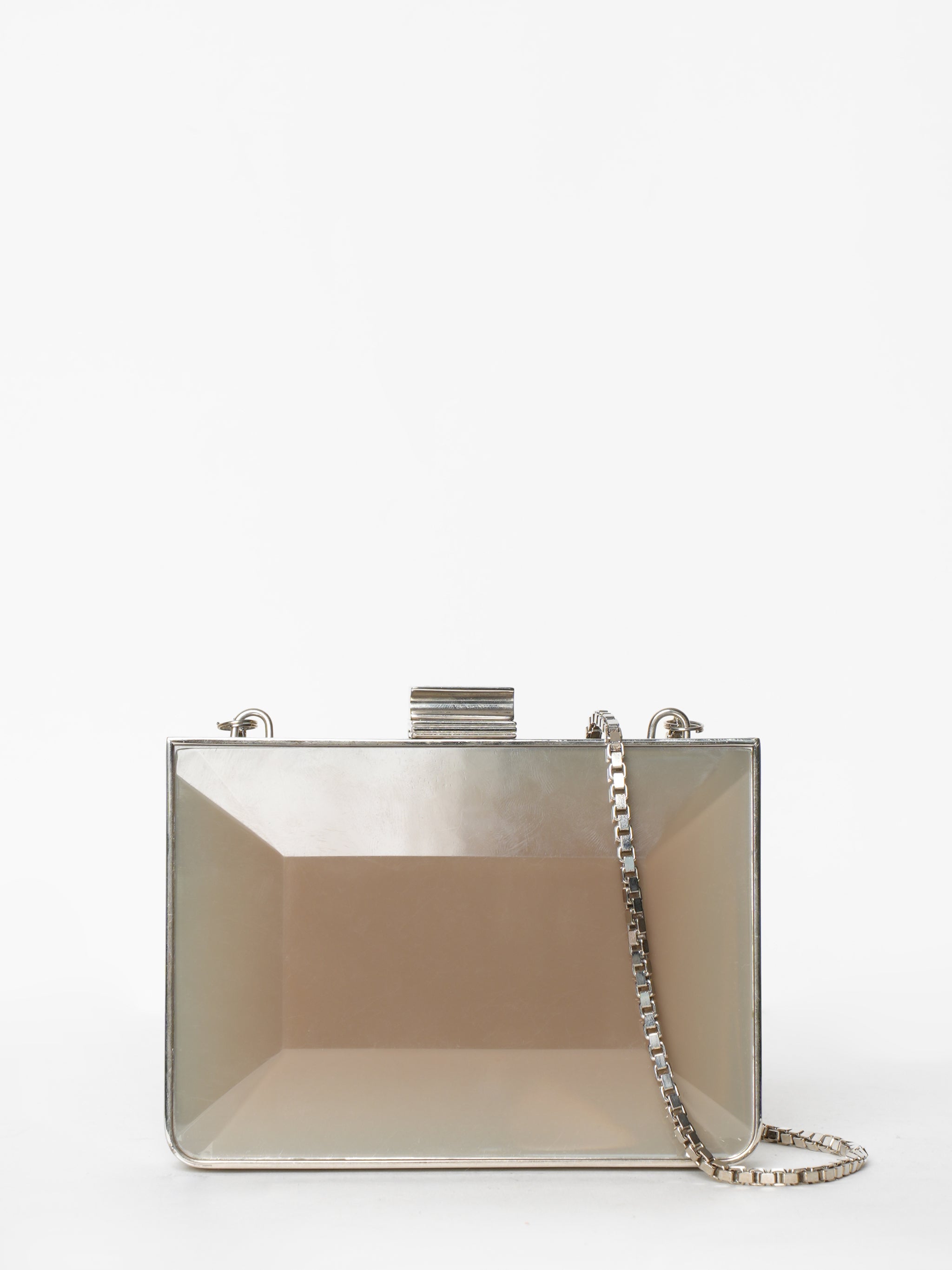Ferragamo Beige Glass Box Clutch Bag