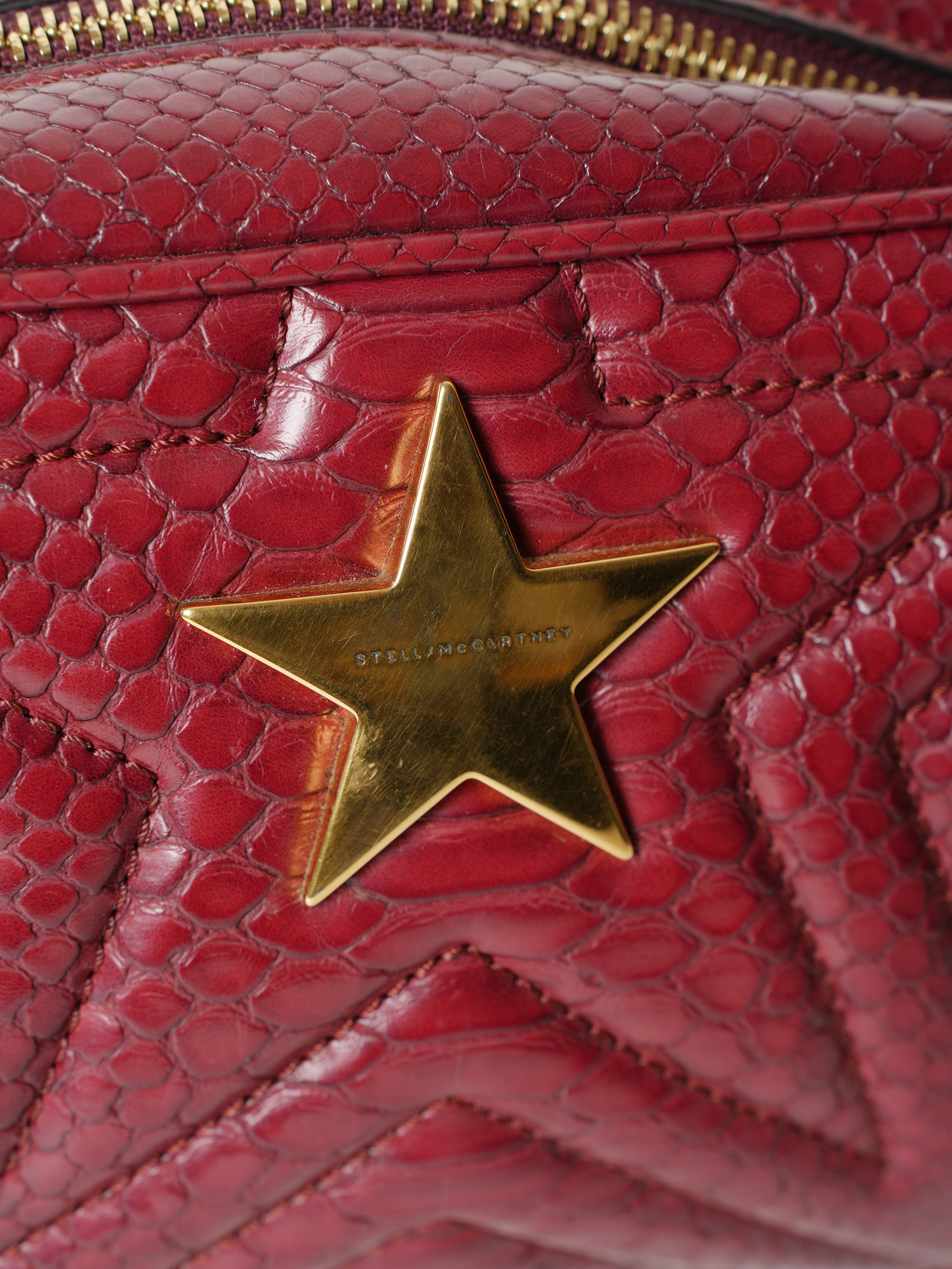 Stella Mccartney Burgundy Python Embossed Faux Leather Star Crossbody Bag