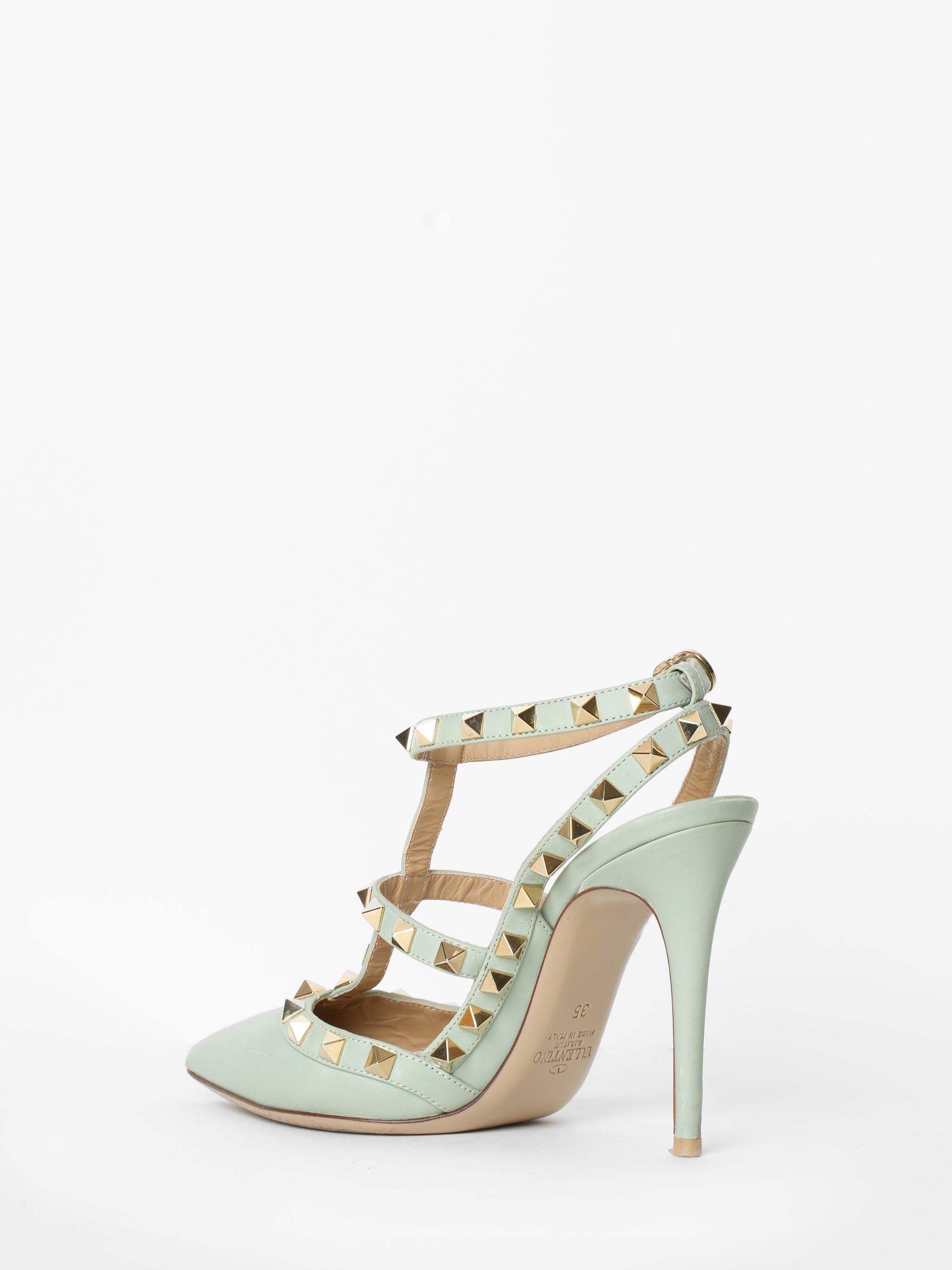 Valentino Nappa Rockstud Ankle Strap Pumps Muted Mint