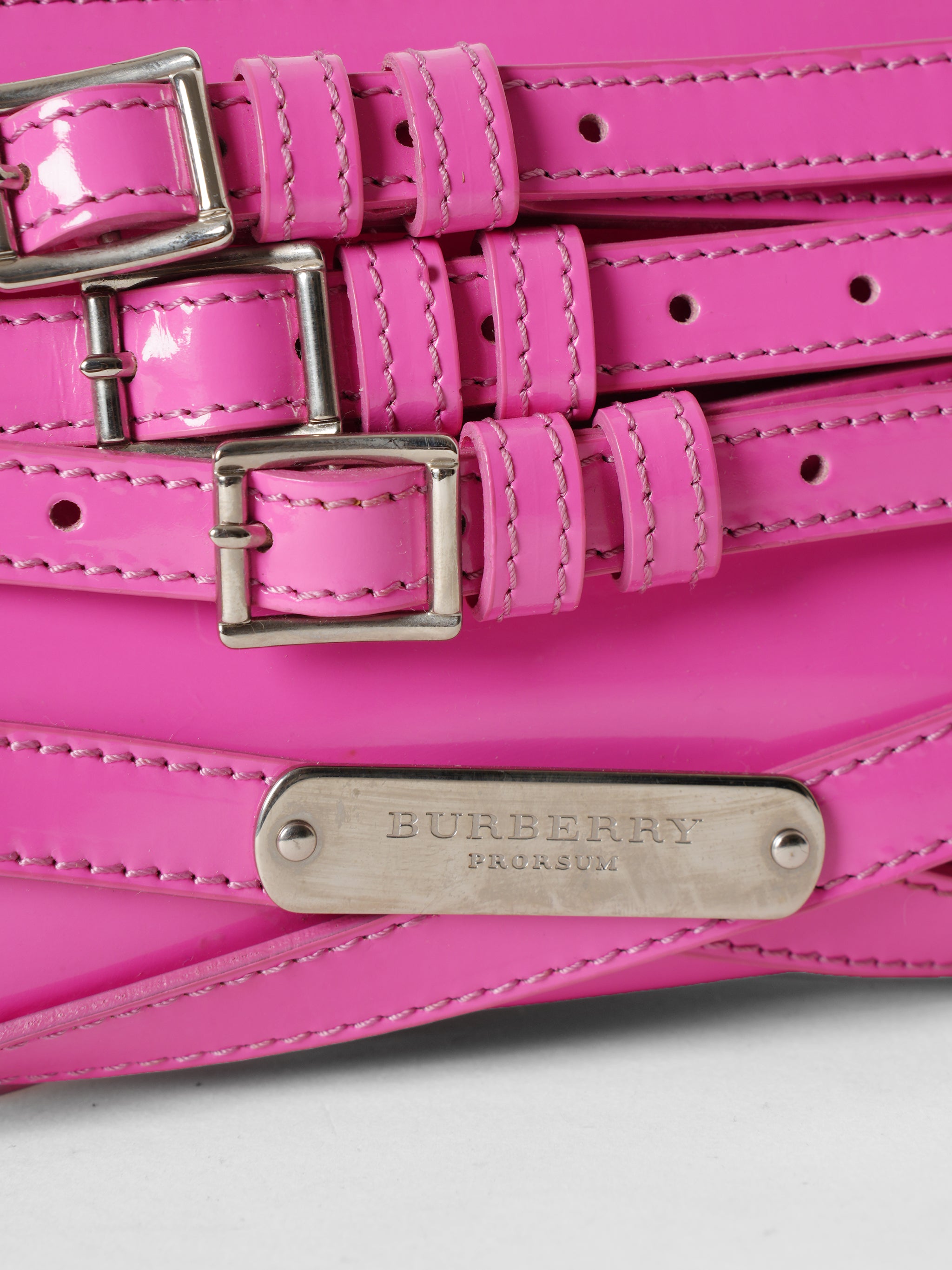 Burberry Pink Patent Leather Bridle Elongated Clutch Bag