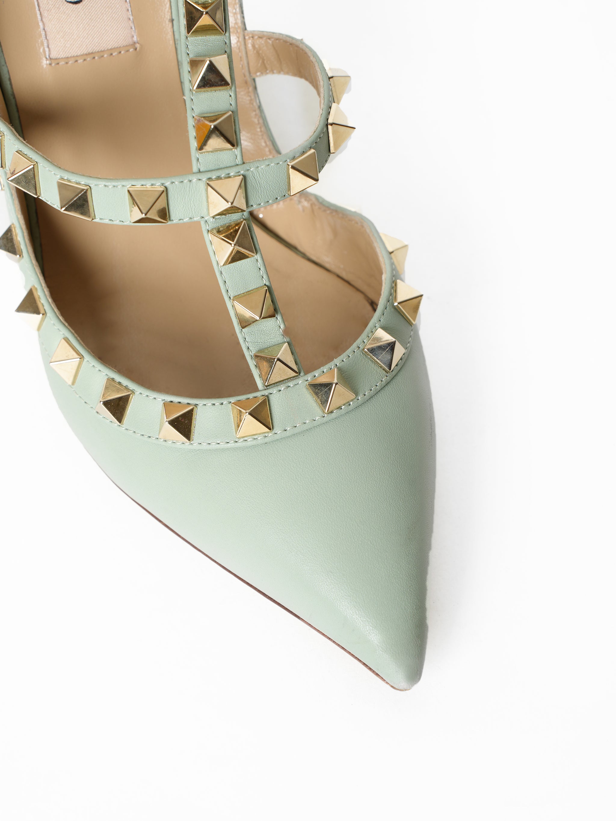 Valentino Nappa Rockstud Ankle Strap Pumps Muted Mint