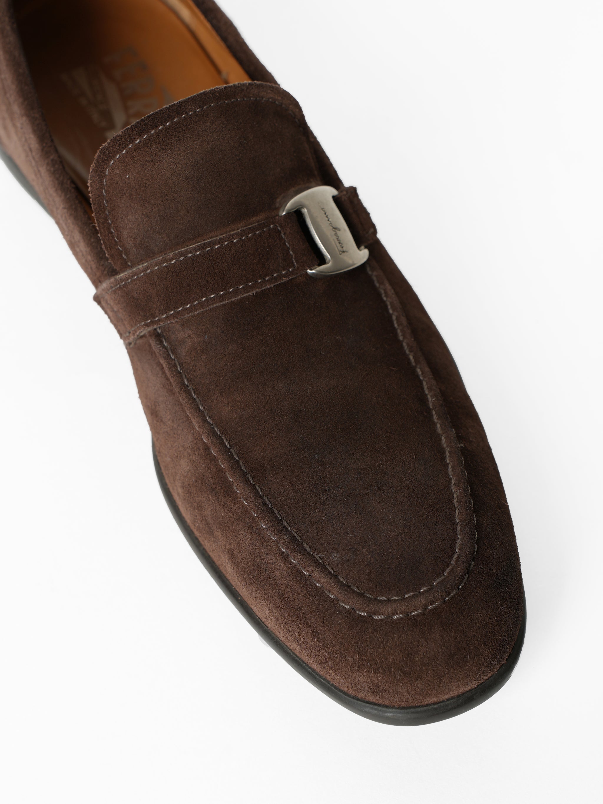 Ferragamo Brown Suede Leather Slip On Loafers