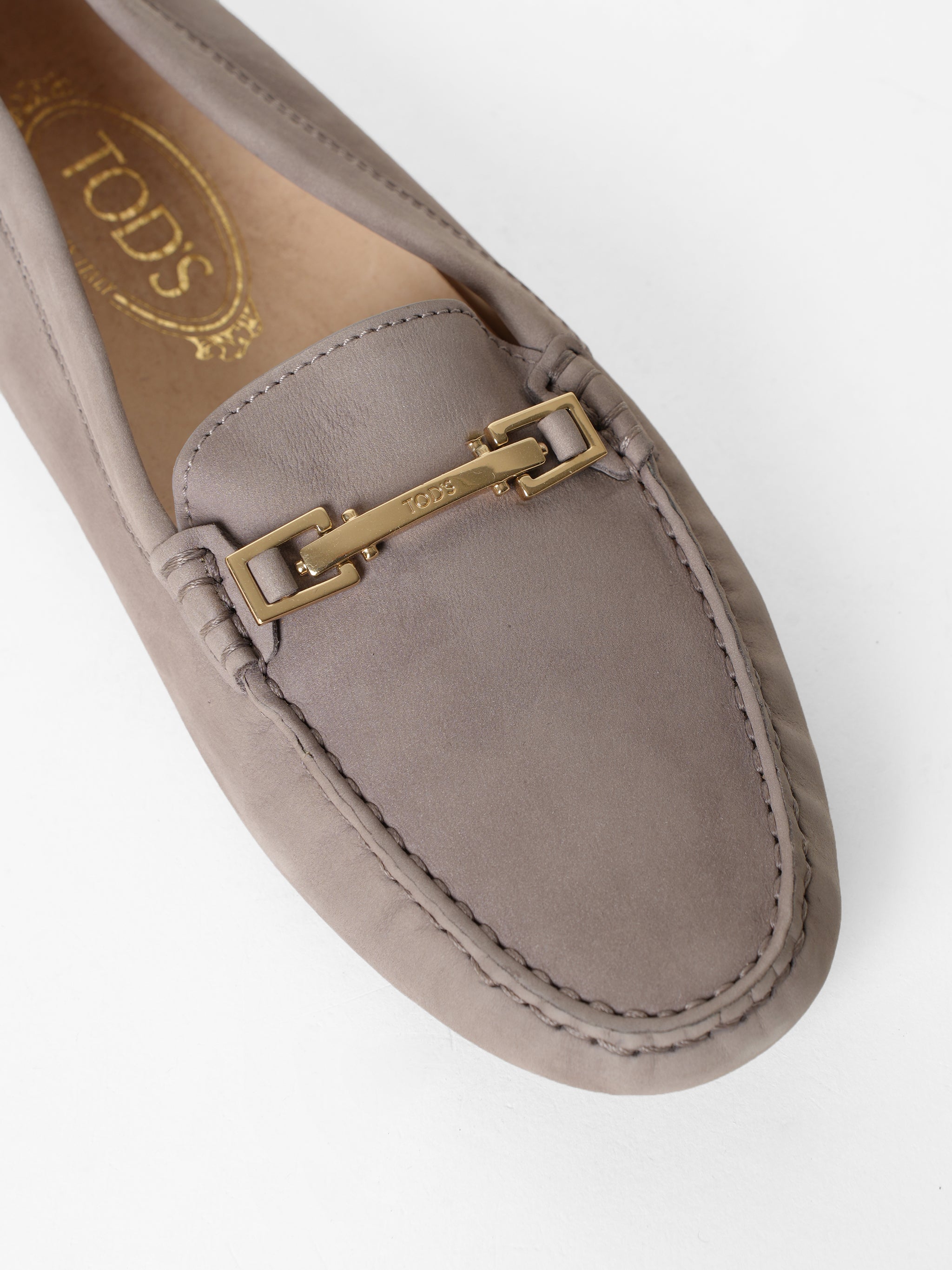 Tod's Beige Leather Buckle Slip On Loafers