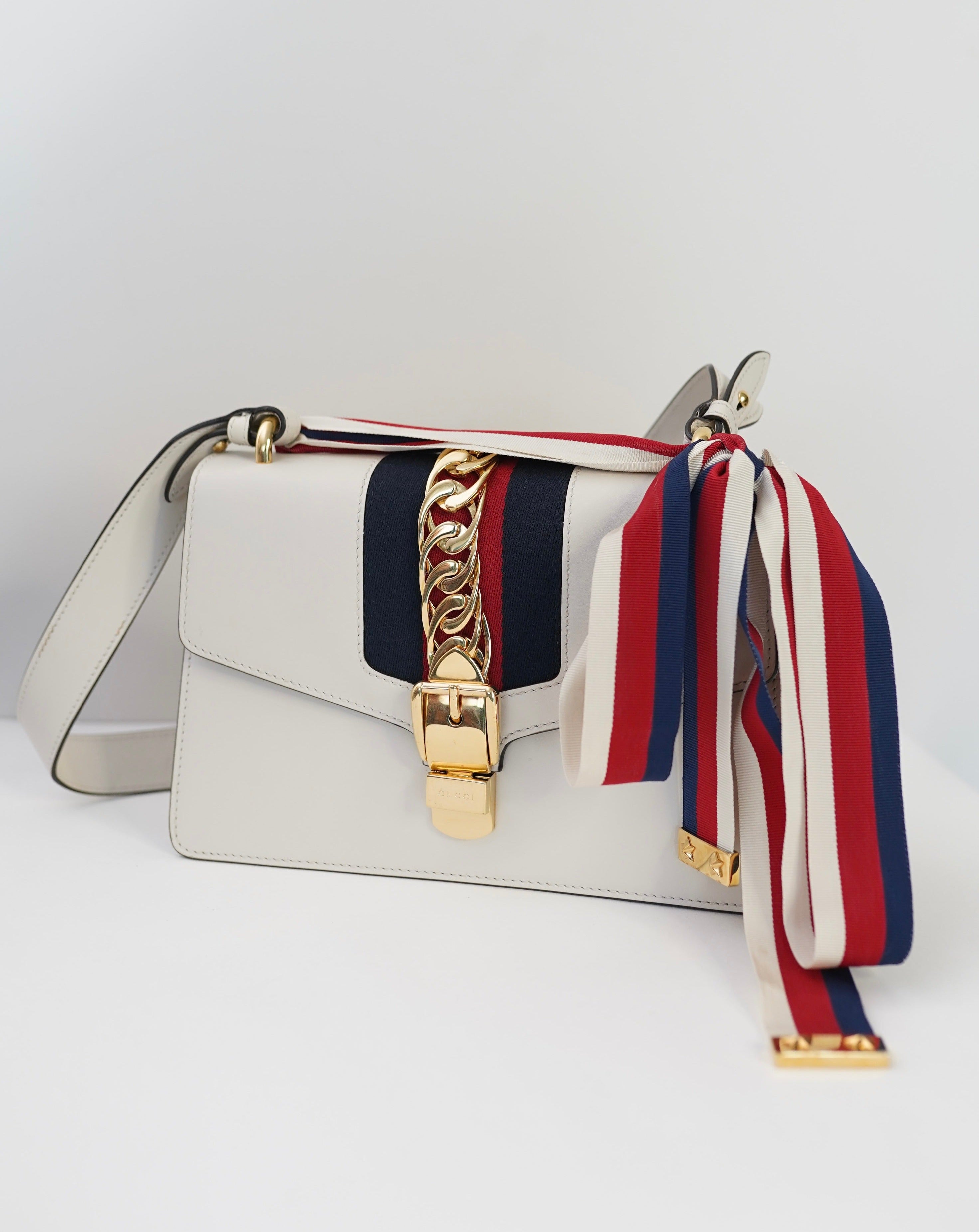 Gucci White Sylvie Flap Chain Leather