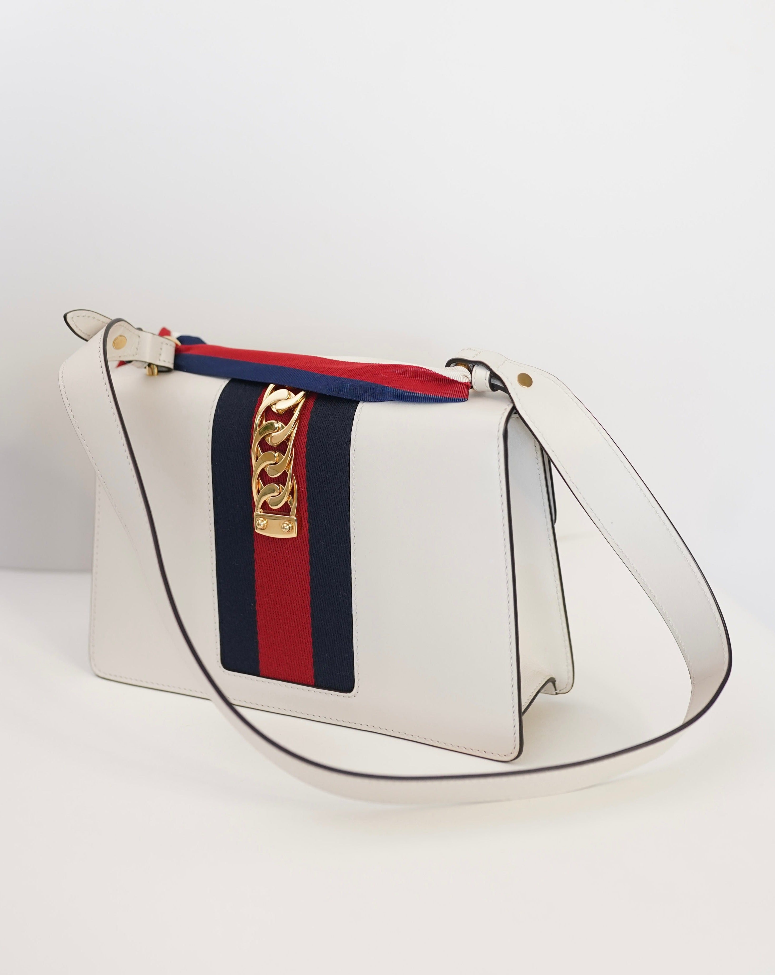 Gucci White Sylvie Flap Chain Leather