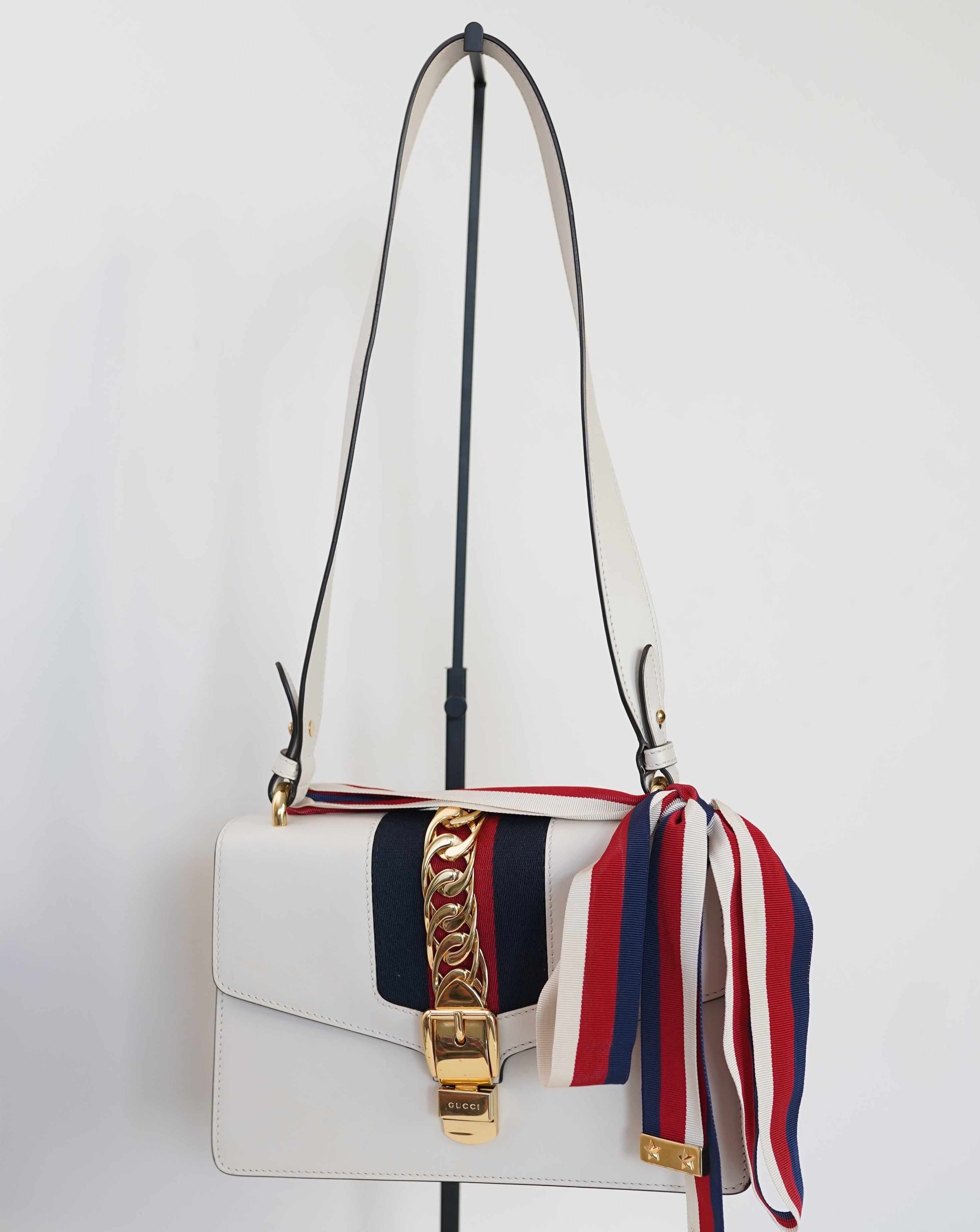 Gucci White Sylvie Flap Chain Leather