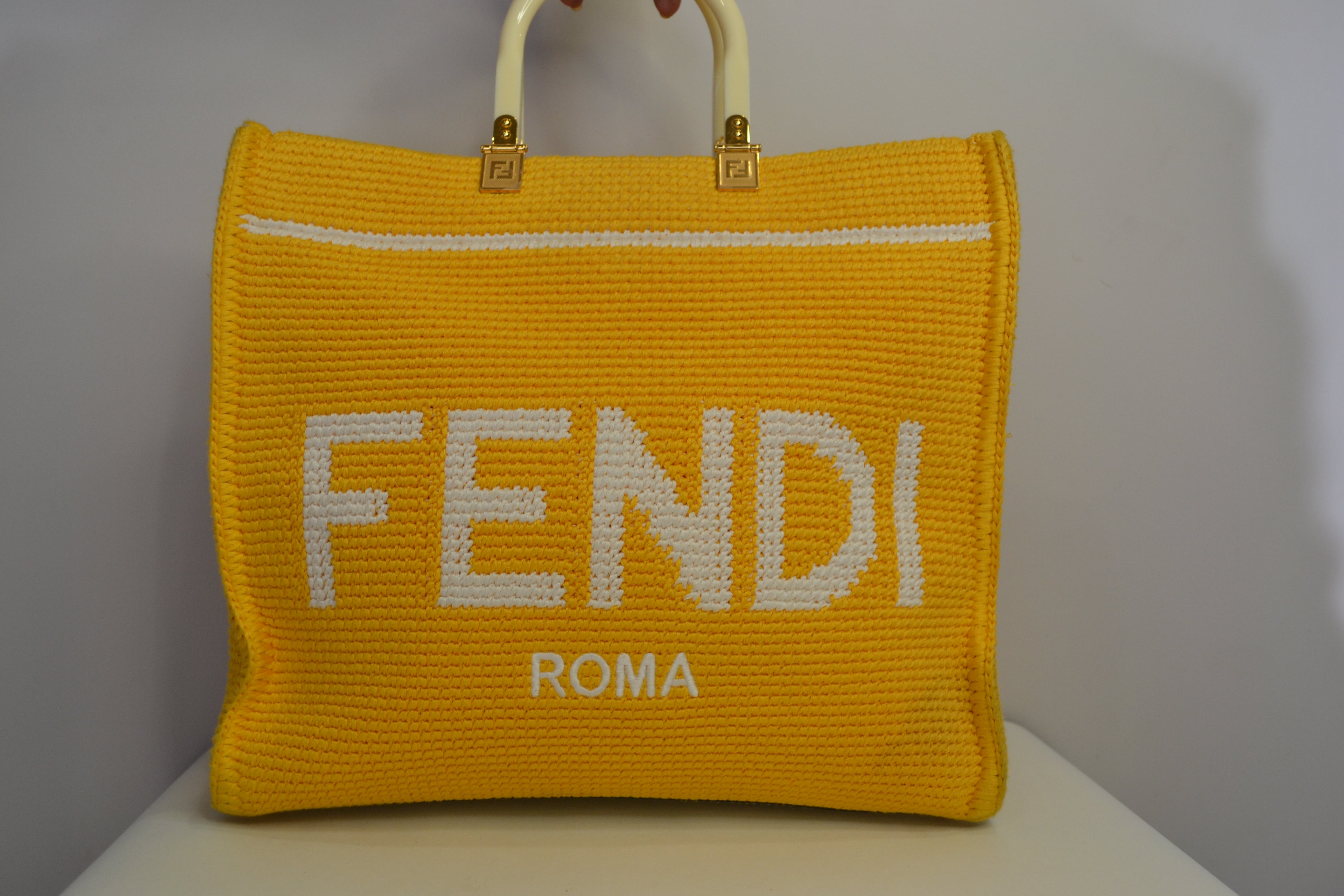 Fendi Sunshine Logo-Jacquard Crochet Tote Bag