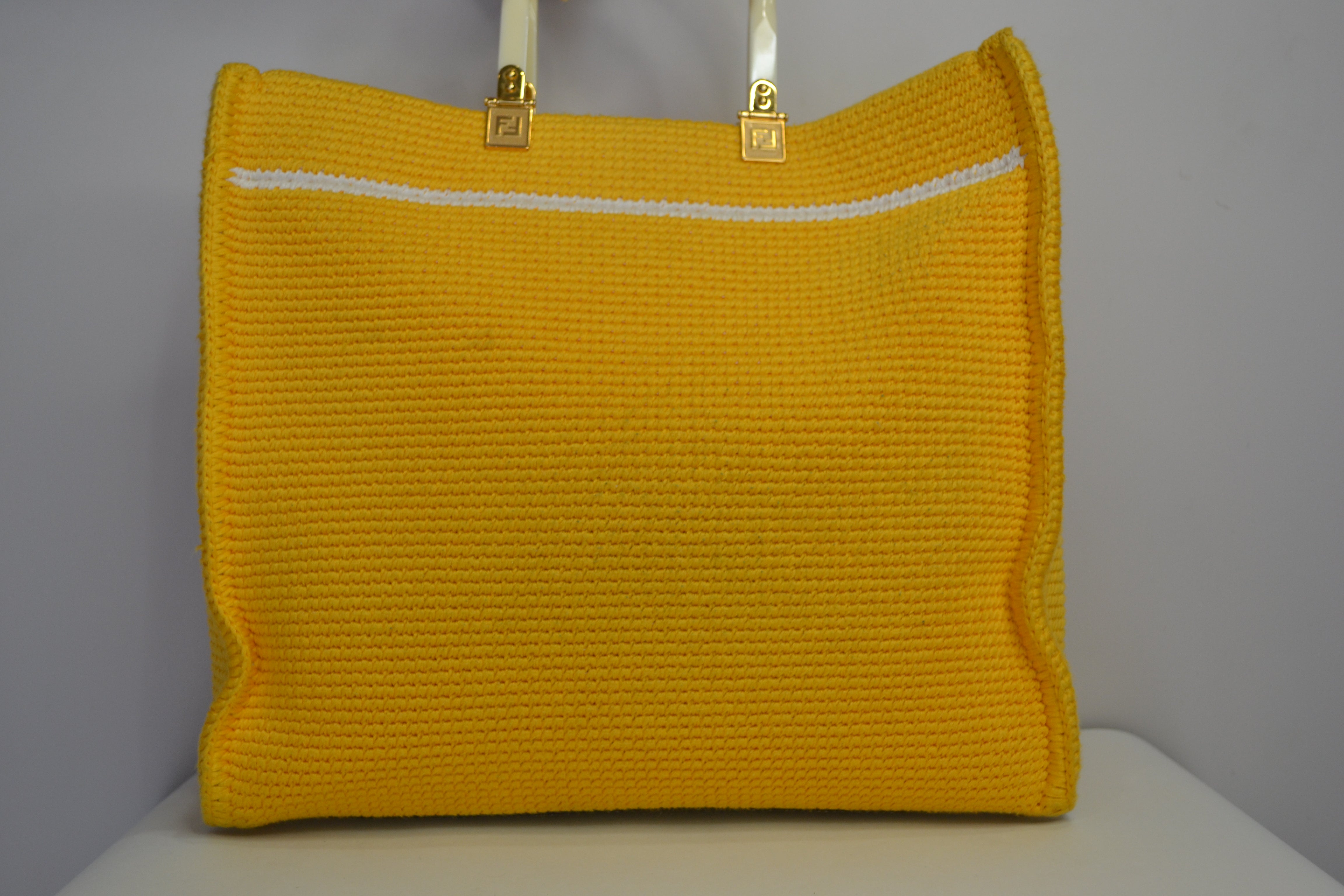 Fendi Sunshine Logo-Jacquard Crochet Tote Bag