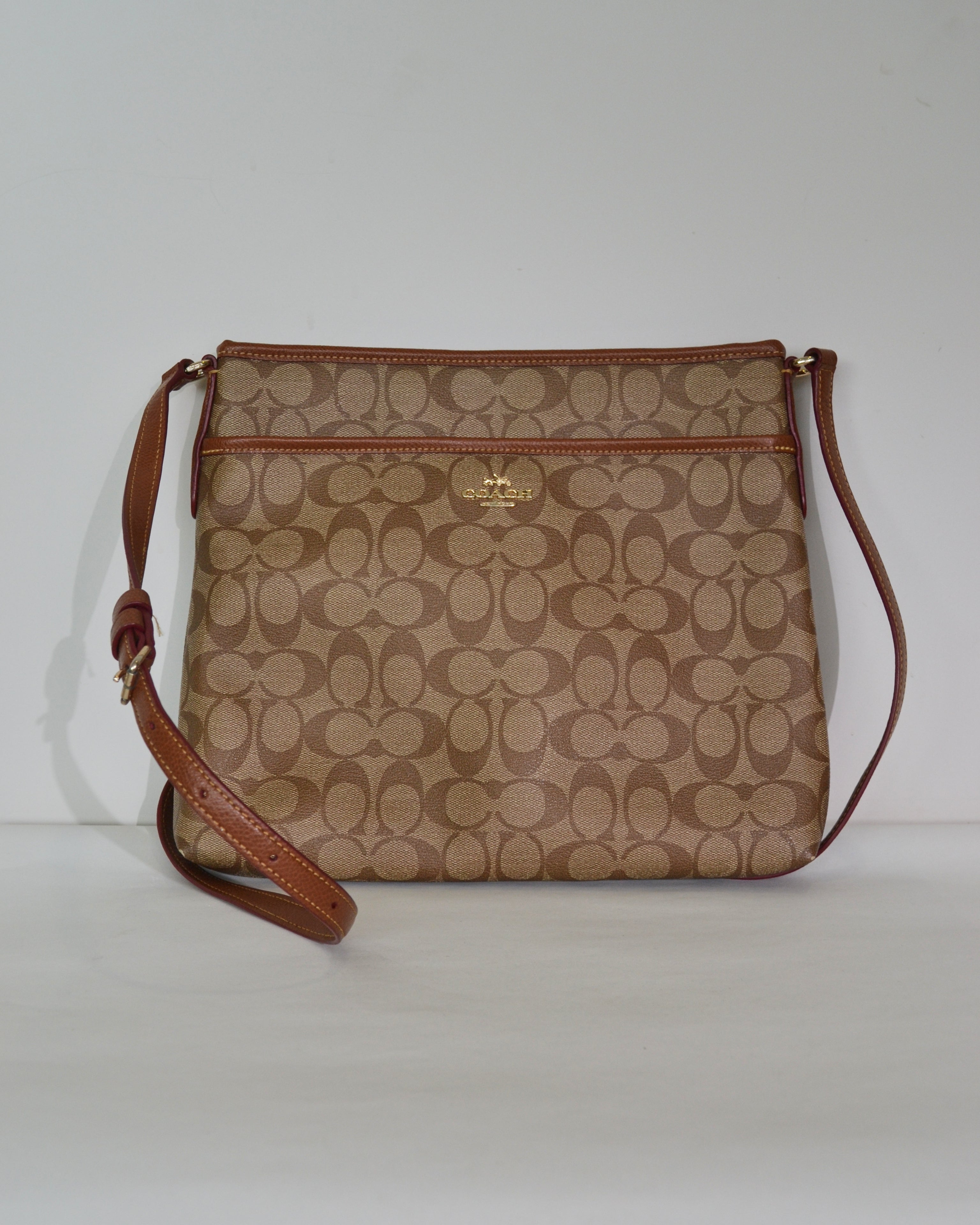 Coach Brown Signature Coated Canvas File Crossbody Bag