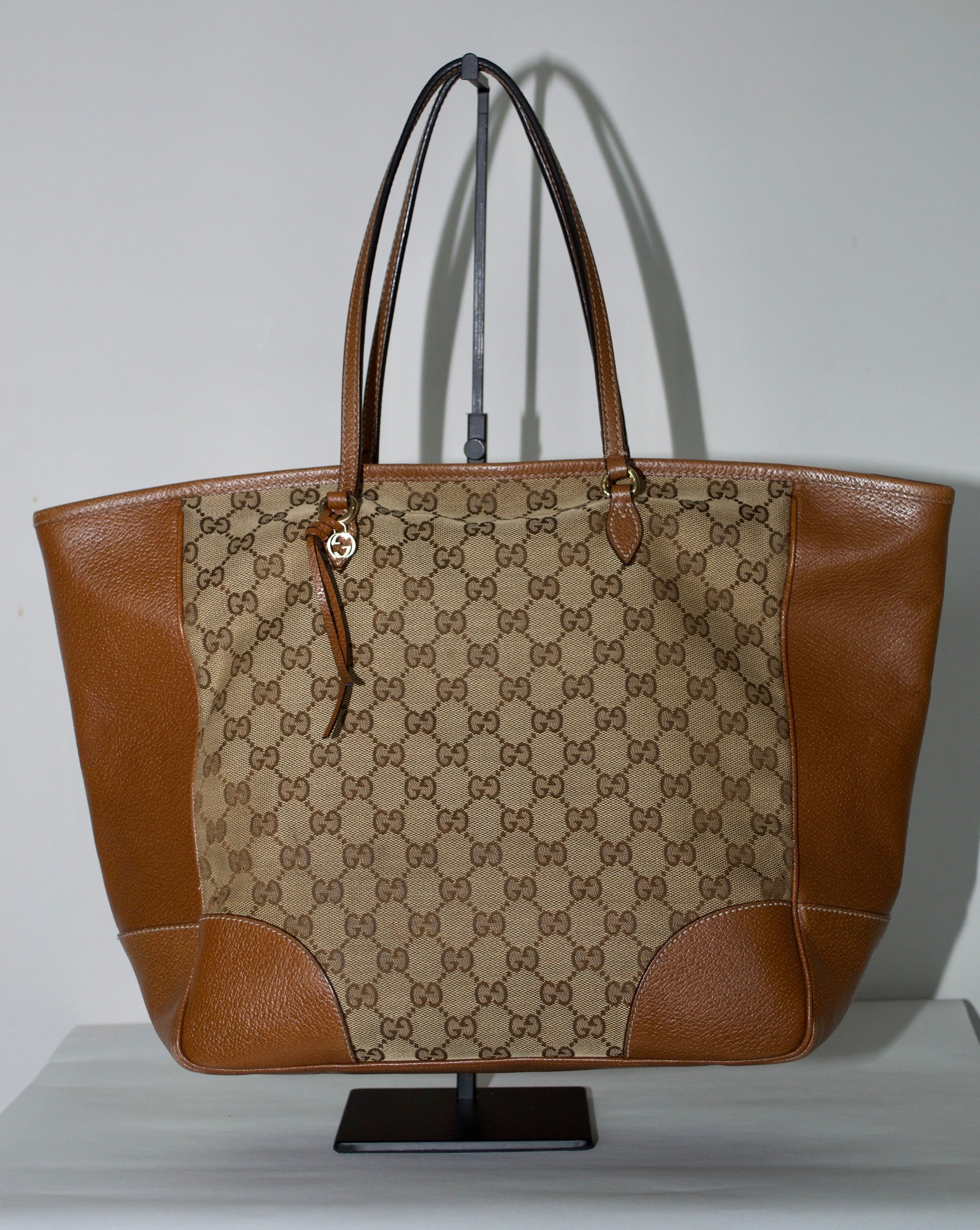 Gucci Monogram Medium Bree Zippered Tote Beige Tabacco