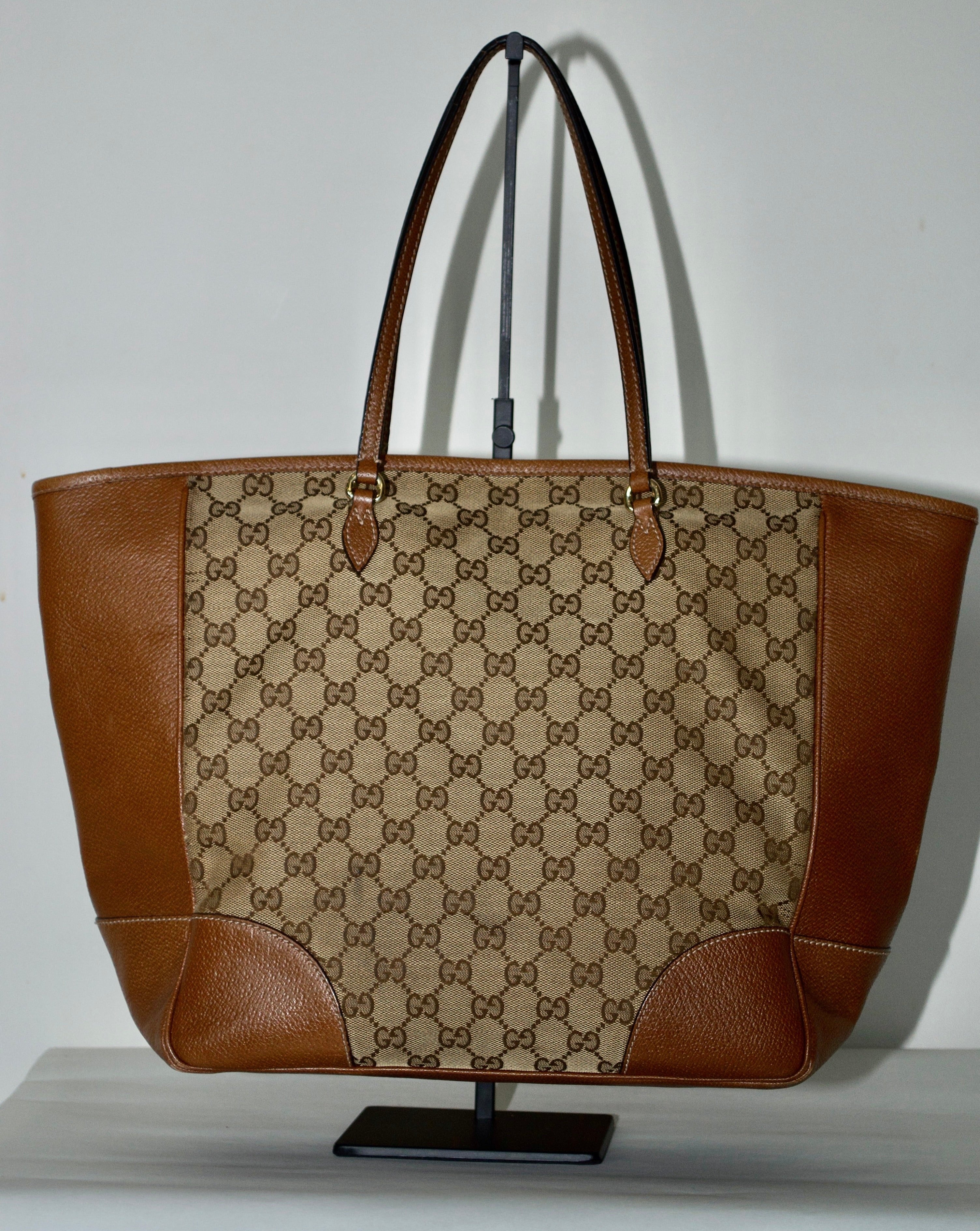 Gucci Monogram Medium Bree Zippered Tote Beige Tabacco