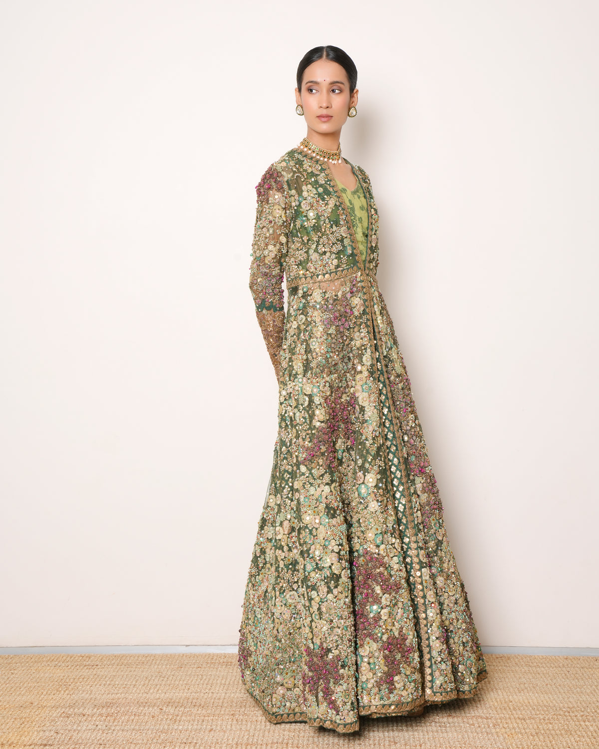 Sabyasachi Green Lehenga With Heavy Zari & Sequins Work Jacket