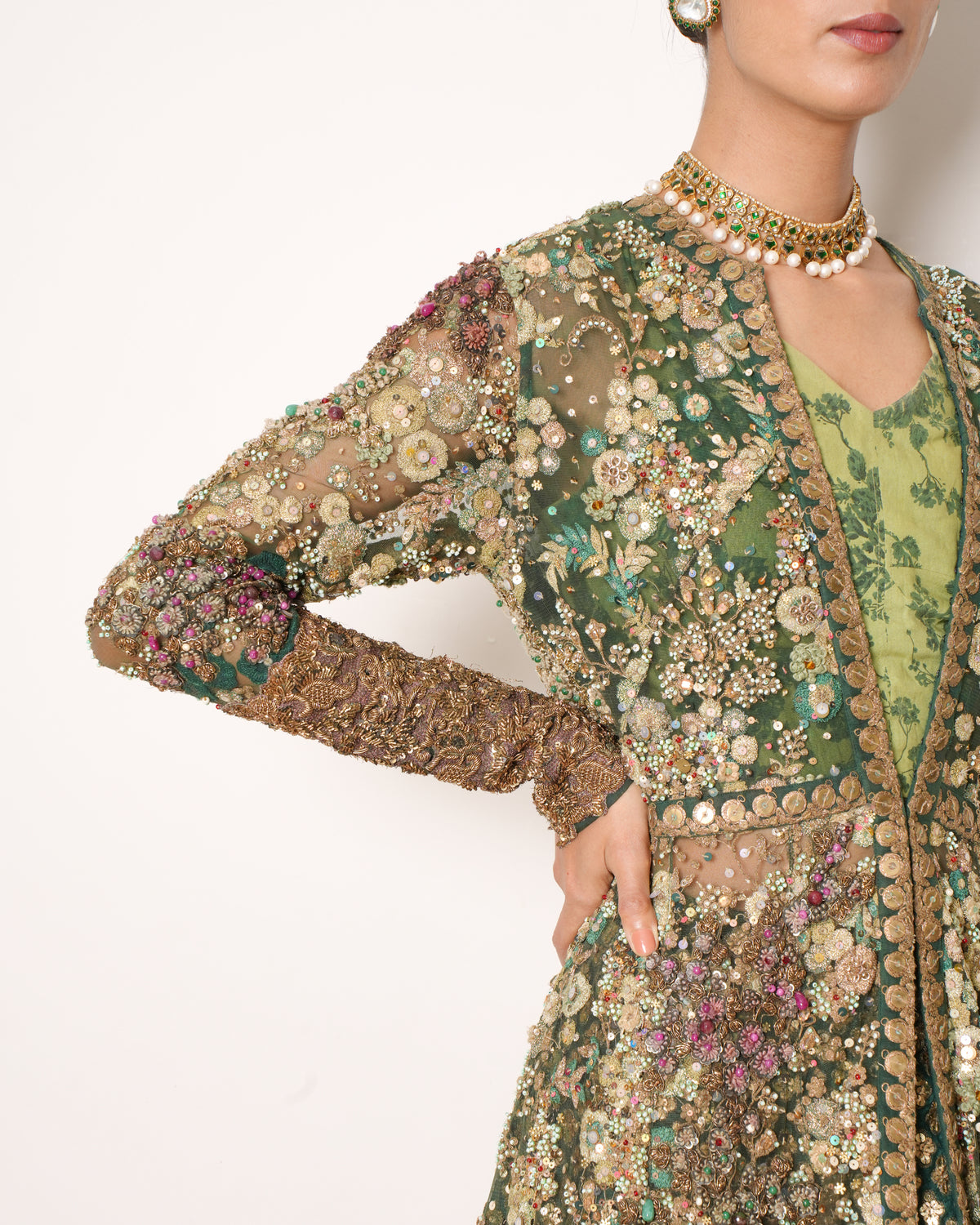 Sabyasachi Green Lehenga With Heavy Zari & Sequins Work Jacket