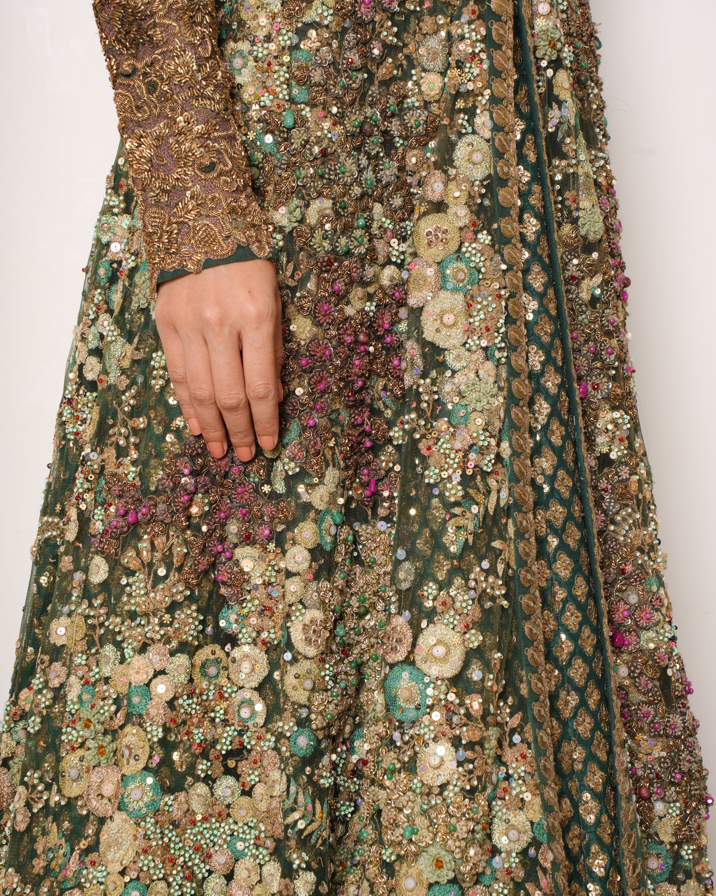 Sabyasachi Green Lehenga With Heavy Zari & Sequins Work Jacket