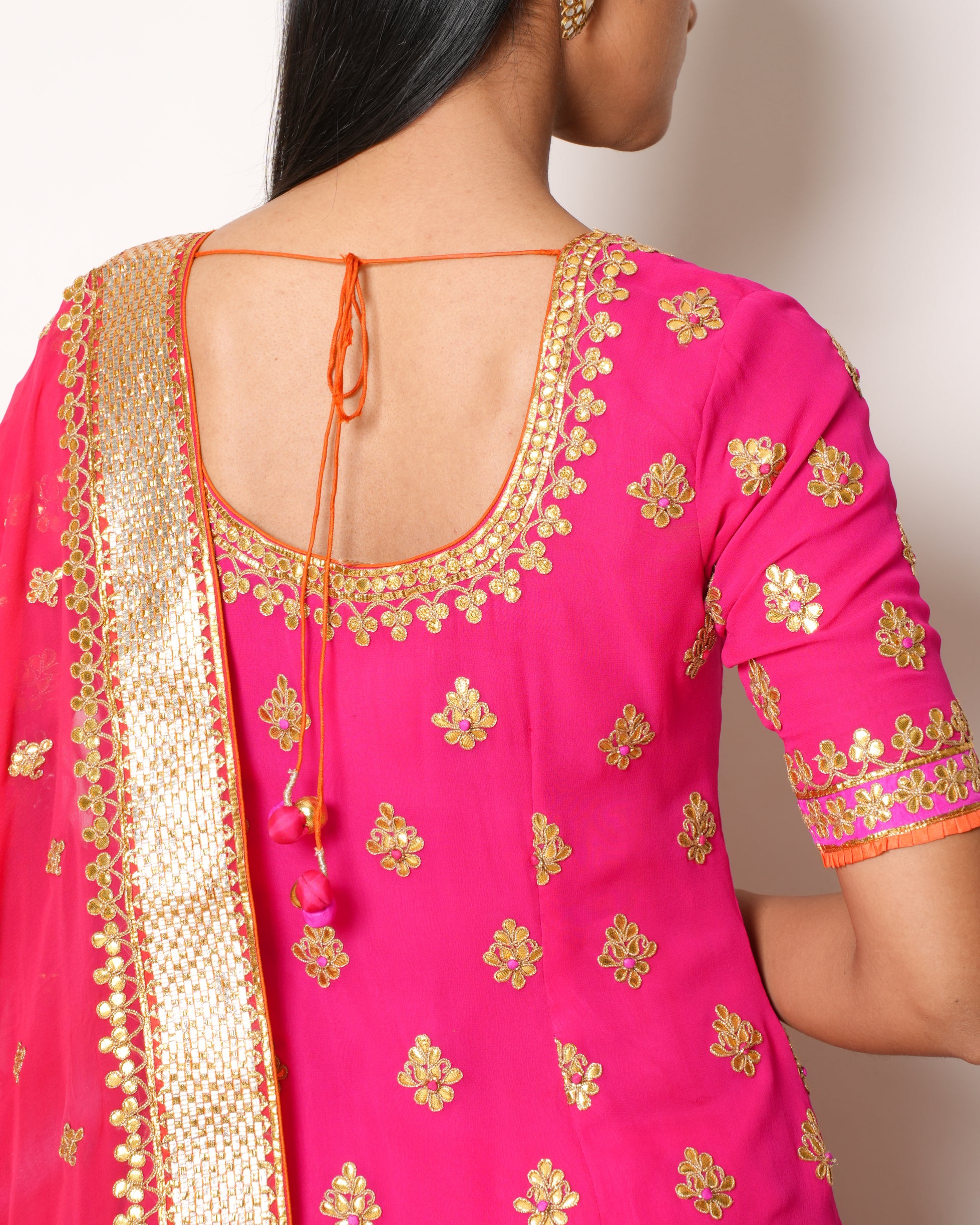 Saffron-Nidhi Tholia Pink Sharara Set With Gota Patti Work