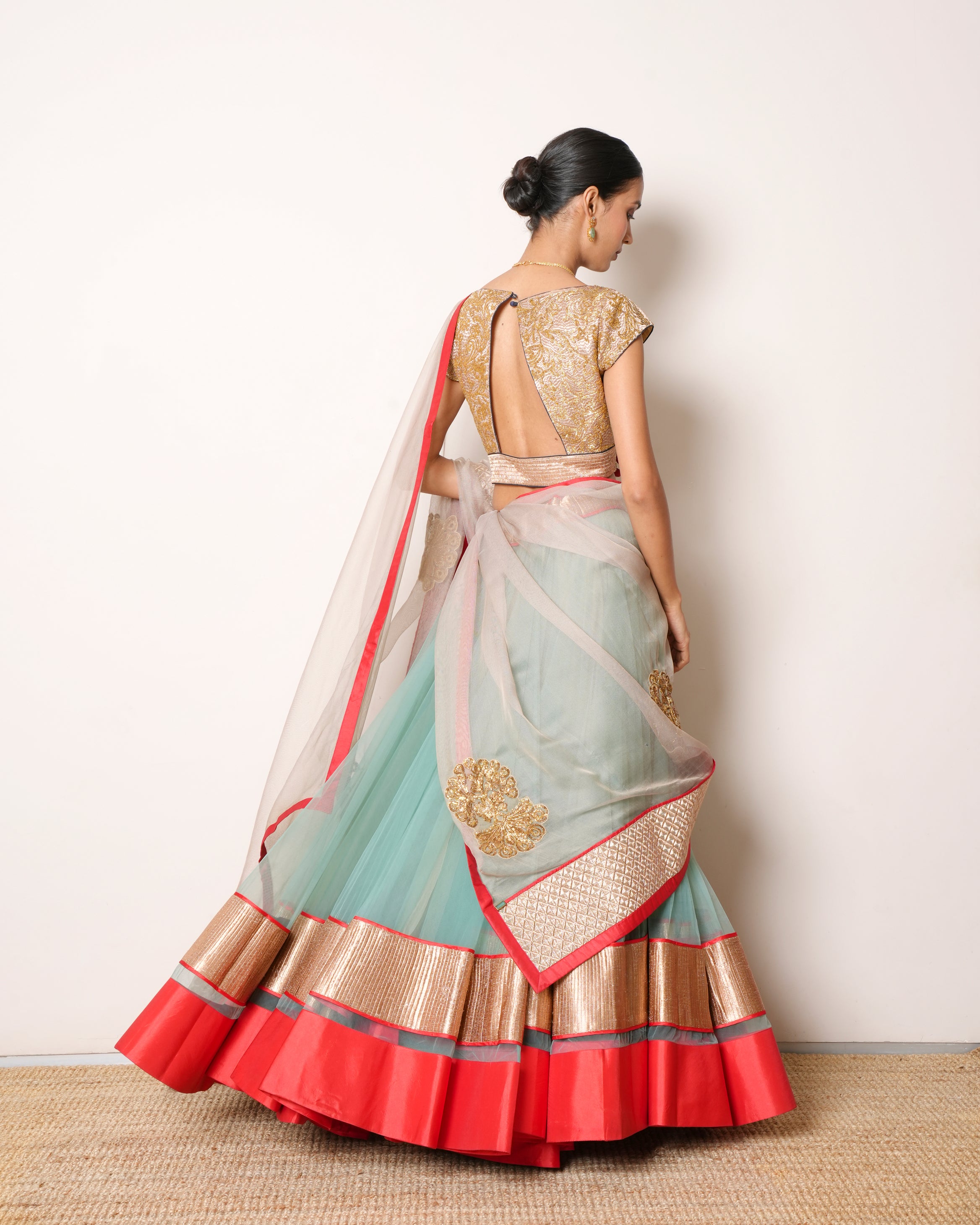 Jade Sea Blue & Golden Lehenga