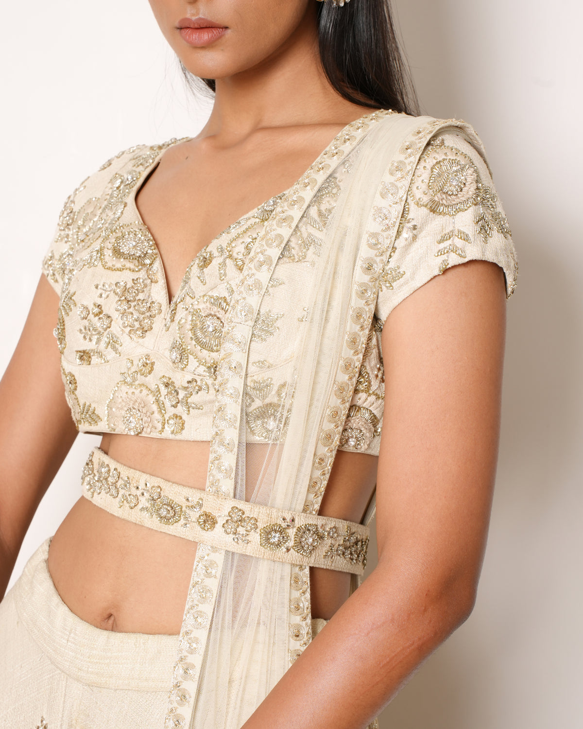 Sabyasachi Beige Lehenga With Heavy Zari & Sequins Work