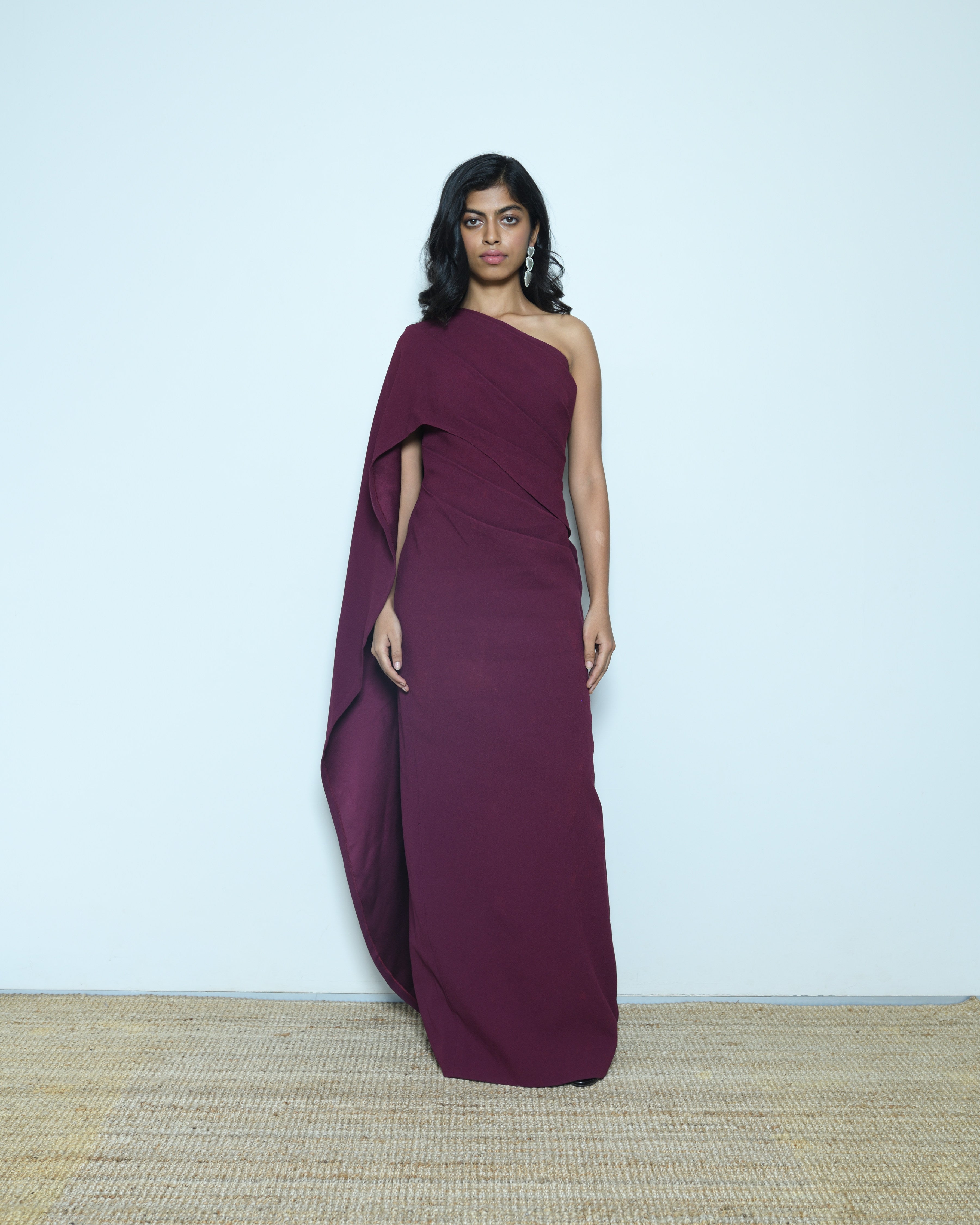 Monisha Jaisingh One Shoulder Gown with a Cape