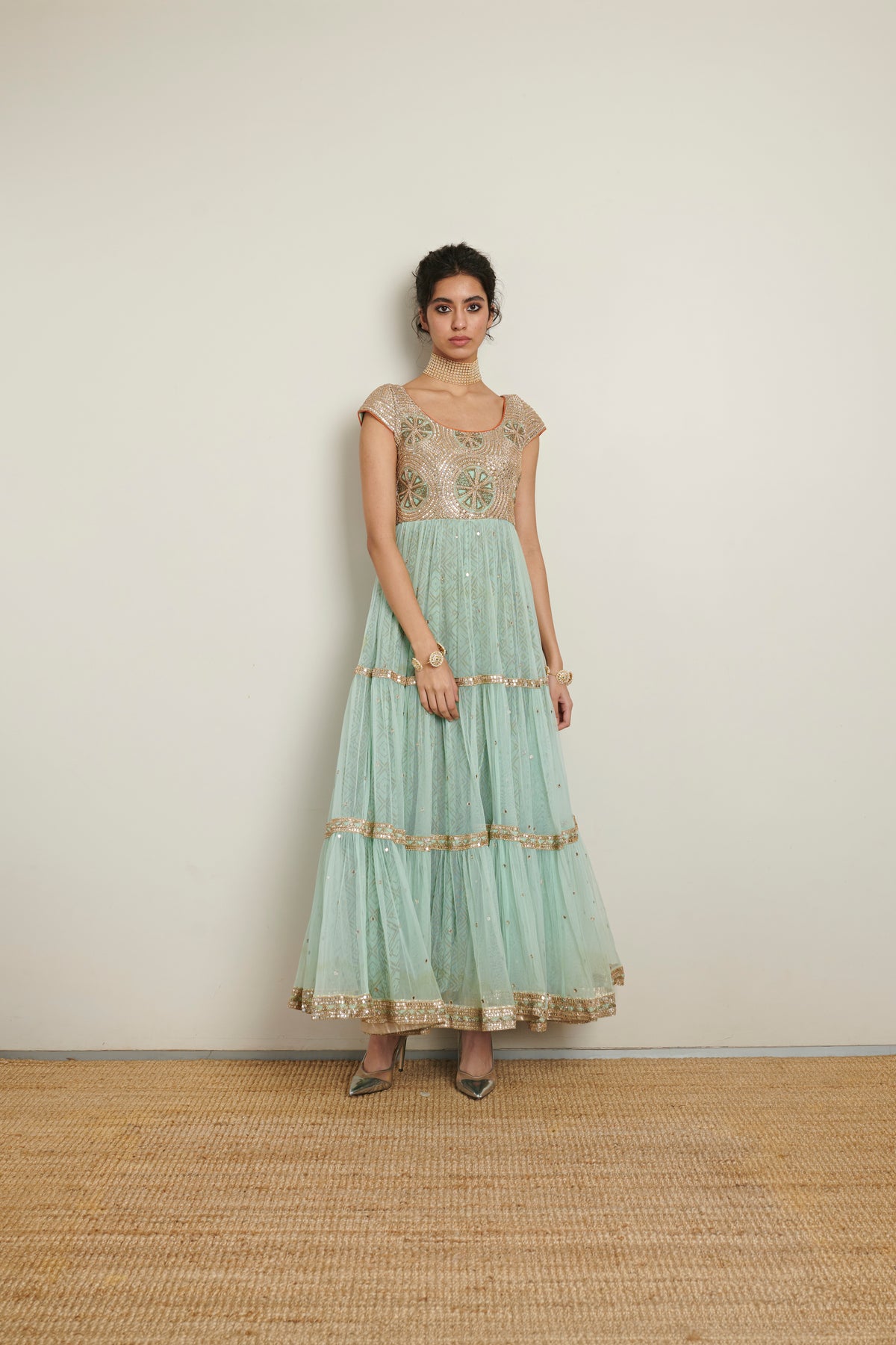 Ritika Mirchandani Sea Blue Anarkali With Work
