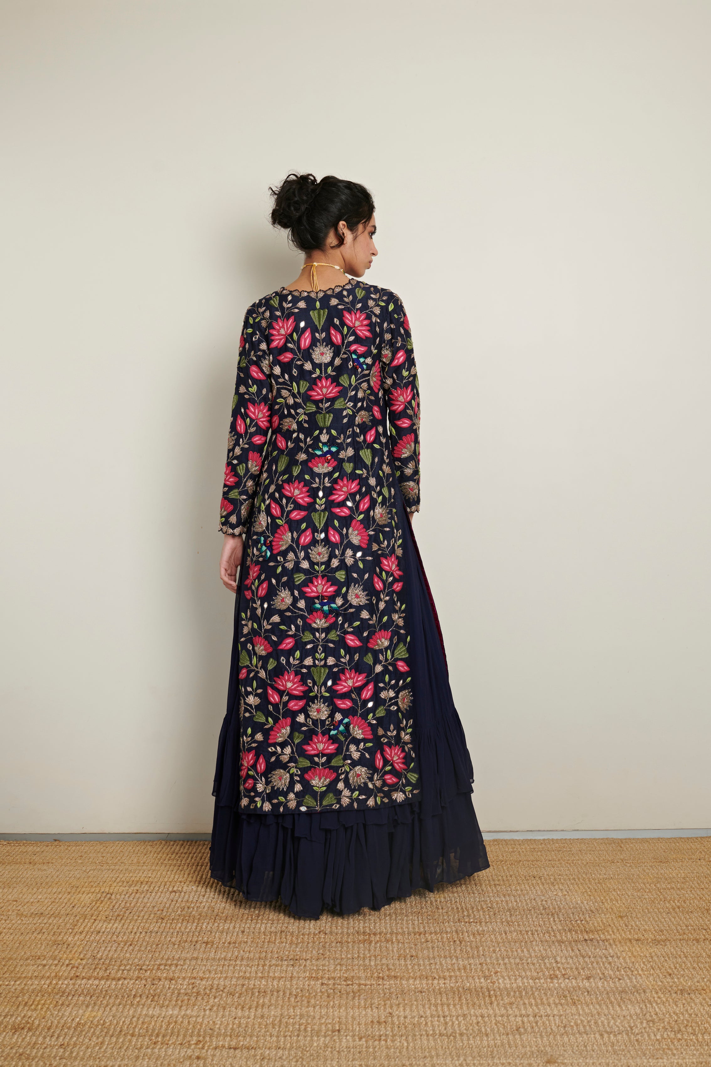 Arpita Mehta Blue Jacket Set With Embroidery