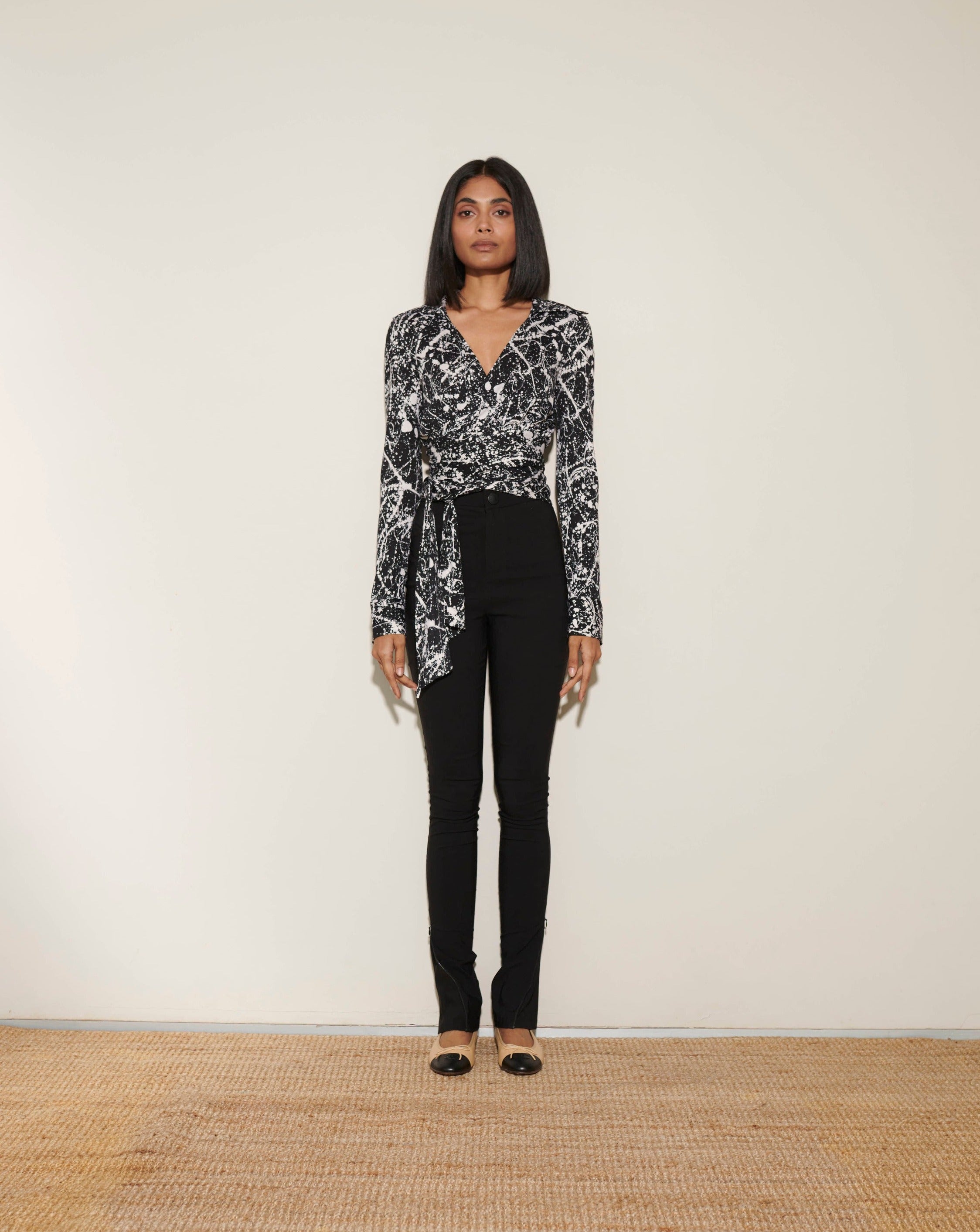 Dvf Black & White Wrap Blouse