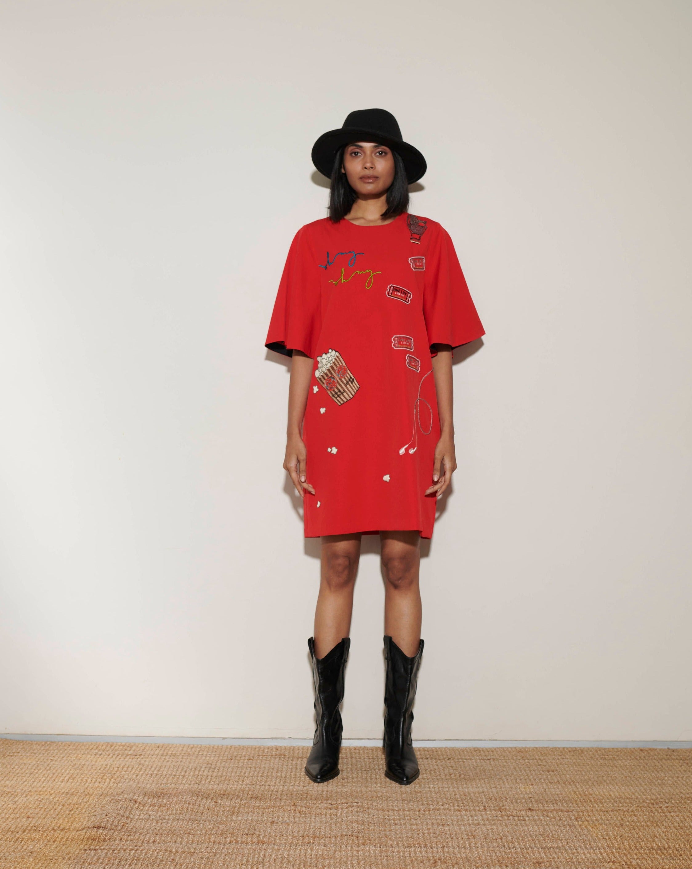 Red Bell Sleeves Dress