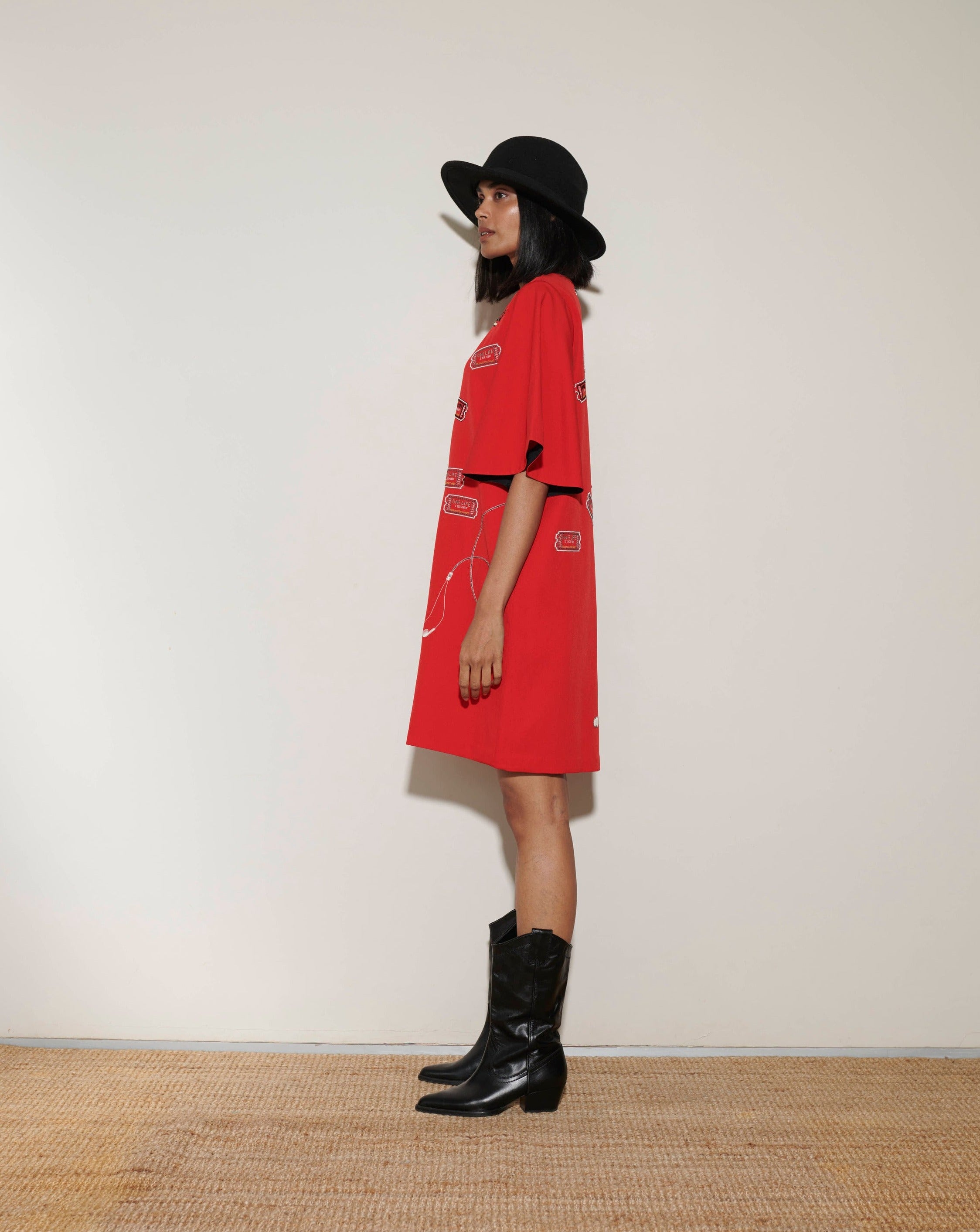 Red Bell Sleeves Dress